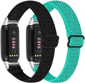 img 4 attached to OCEBEEC 2 Pack Elastic Bands for Fitbit Luxe - Adjustable Stretchy Nylon Sport Wristbands Replacement - Compatible with Fitbit Luxe Fitness and Wellness Tracker for Women and Men (Black + Mint Green)