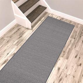 img 4 attached to Non-Slip Rubber Backed Grey Runner Rug - Pet Friendly 2x8 Kitchen Hallway Carpet Runner by Kapaqua