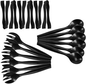 img 2 attached to 🍽️ Pack of 18 - Durable Disposable Plastic Serving Utensils, 6 Large 10” Spoons and Forks, 6 Compact 6-1/2” Tongs, Black