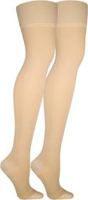 img 2 attached to Truform Medium Beige Thigh High Compression Stockings - Open Toe, 20-30 mmHg for Men and Women