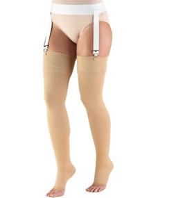 img 4 attached to Truform Medium Beige Thigh High Compression Stockings - Open Toe, 20-30 mmHg for Men and Women