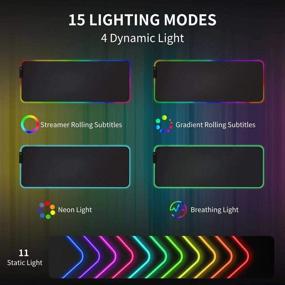 img 3 attached to 💡 Optimized Water Resistant RGB Gaming Mouse Pad - Extended Large Soft LED Mouse Mat with 14 Lighting Modes, 2 Brightness Options | Size: 31.5x11.8 Inches | Rubber Gaming Keyboard and Mouse Mat Pad