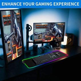 img 2 attached to 💡 Optimized Water Resistant RGB Gaming Mouse Pad - Extended Large Soft LED Mouse Mat with 14 Lighting Modes, 2 Brightness Options | Size: 31.5x11.8 Inches | Rubber Gaming Keyboard and Mouse Mat Pad