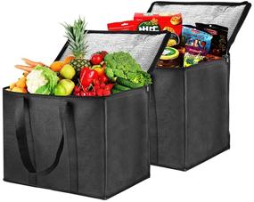 img 3 attached to 🛍️ 2 Pack of Extra Large Insulated Reusable Grocery Bags with Sturdy Zipper and Reinforced Handle - Keep Your Food Fresh and Shopping Convenient