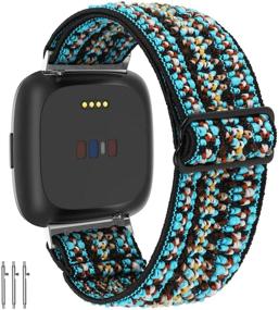 img 4 attached to Luxurious Elastic Watch Bands for Fitbit Versa - Soft and Adjustable Wristband for Versatile Style - White Blue