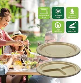 img 2 attached to Pamboo Eco-friendly Compostable 9 Inch Bamboo Round Plates and Round 3 Compartment Plates+