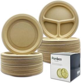 img 4 attached to Pamboo Eco-friendly Compostable 9 Inch Bamboo Round Plates and Round 3 Compartment Plates+