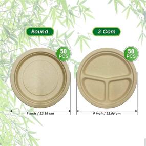 img 3 attached to Pamboo Eco-friendly Compostable 9 Inch Bamboo Round Plates and Round 3 Compartment Plates+