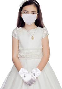 img 3 attached to Yahenda 2-Piece Girls First Communion Princess Gloves - White Short Gloves with Bows, Lace Face Covering, and Floral Cloth Mouth Cover - Ideal for Kids Party and Wedding