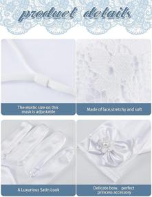 img 1 attached to Yahenda 2-Piece Girls First Communion Princess Gloves - White Short Gloves with Bows, Lace Face Covering, and Floral Cloth Mouth Cover - Ideal for Kids Party and Wedding