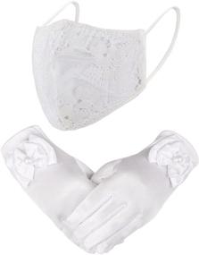 img 4 attached to Yahenda 2-Piece Girls First Communion Princess Gloves - White Short Gloves with Bows, Lace Face Covering, and Floral Cloth Mouth Cover - Ideal for Kids Party and Wedding