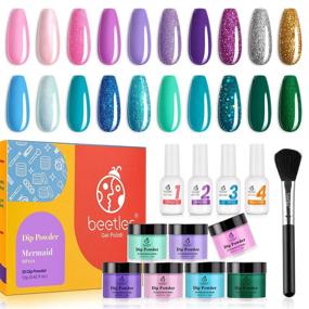 img 4 attached to 💅 Beetles 20 Colors Mermaid Collection Nail Dip Powder Set - Purple, Green, & Glitter Dipping Powder with Essential Tools and 4 Dip Liquids - No LED Nail Lamp Required!