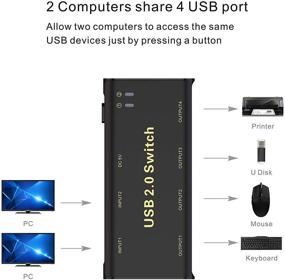 img 2 attached to ABLEWE 4-портовый USB-переключатель: KVM-переключатель для мыши, клавиатуры, сканера, принтера - включает однокнопочный переключатель и 2 USB-кабеля.