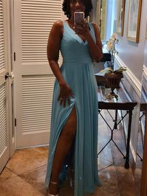 img 3 attached to 👗 Elegant V Neck Chiffon Bridesmaid Dresses: Long Split Formal Evening Gown & A-line Prom Dresses