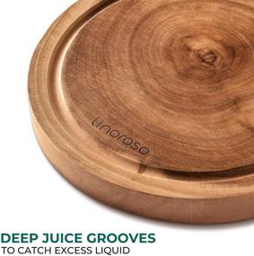 img 1 attached to 🍽️ Linoroso Acacia Wood Round Cutting Board - Premium Non-Splicing Cheese & Charcuterie Board (10-inch Diameter) with Juice Groove - Natural Wood Grain