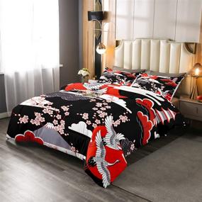 img 4 attached to 🎎 Japanese Crane and Cherry Blossom Full Size Comforter Set - Traditional Ukiyoe Theme Bedding for Women, Girls, and Teens