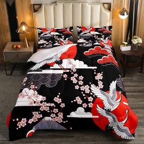 img 3 attached to 🎎 Japanese Crane and Cherry Blossom Full Size Comforter Set - Traditional Ukiyoe Theme Bedding for Women, Girls, and Teens
