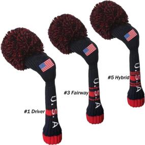 img 1 attached to 🏌️ USA Design Knit Golf Head Covers: Soft Knitted Pom Pom Headcovers for Woods, Driver, Fairway Hybrids - Men's & Women's Club Headcover 1 3 5