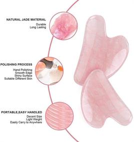 img 2 attached to Инструмент для массажа гуаша: розовый камень жадеитовой финки для скребков массажа гуаша с жемчужным роликом для лица, глаз, шеи, тела, расслабления мышц и предотвращения морщин.