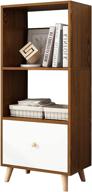 📚 3-tier wooden floor standing bookcase with drawer for home and office - open shelves storage cabinet, freestanding display stand, bookshelf in walnut logo