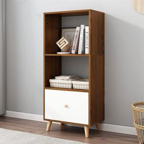 img 3 attached to 📚 3-Tier Wooden Floor Standing Bookcase with Drawer for Home and Office - Open Shelves Storage Cabinet, Freestanding Display Stand, Bookshelf in Walnut