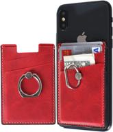 red card holder phone wallet stick on with ring stand - adhesive wallet sticker, credit card holders, car mount magnetic holder for iphone and cellphones logo