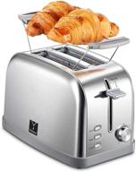 🍞 yabano silver stainless steel toaster - retro bagel toaster with 2 extra wide slots, 7 bread shade settings, defrost/bagel/cancel function, removable crumb tray - 2 slice toaster for improved seo logo