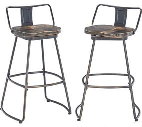 img 1 attached to 🪑 Yongqiang 26" Swivel Bar Stools Set: Low Back Industrial Bar Chairs with Wooden Seat in Distressed Gold Black - 2-Pack