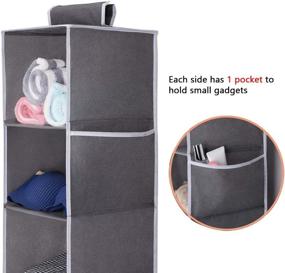 img 2 attached to 👕 JiatuA Collapsible Hanging Closet Organizer with 3 Shelves, 2 Side Pockets - Gray and White | Ideal for Clothes, Pants, and Shoes