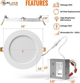 img 2 attached to 🔆 Sunlake 12 Pack Recessed Lighting LED 4 inch, Ceiling Lights 5 in 1, Ultra Thin 5CCT Dimmable 2700K/3000K/3500K/4000K/5000K Selectable, 10W=65W, Downlight with Junction Box, UL Energy Star - Enhanced SEO