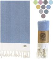 turkish beach towel istanbul blue - 100% cotton, shining colors, quick dry, 🏖️ sand free, oversized 36 x 71 - ideal for beach, pool, bath, travel - prewashed logo