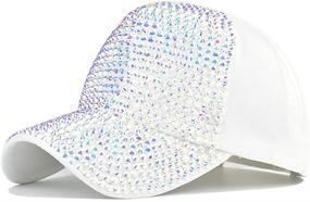 img 4 attached to 💎 Glamorous Women's Studded Rhinestone Baseball Cap: Adjustable, Sparkling Denim Sun Hat