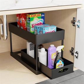 img 3 attached to 📦 2 Tier PUILUO Under Sliding Cabinet Basket Organizer - Black, Space-saving Under Sink Storage Solution for Bathroom and Kitchen