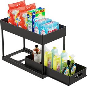 img 4 attached to 📦 2 Tier PUILUO Under Sliding Cabinet Basket Organizer - Black, Space-saving Under Sink Storage Solution for Bathroom and Kitchen