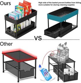 img 1 attached to 📦 2 Tier PUILUO Under Sliding Cabinet Basket Organizer - Black, Space-saving Under Sink Storage Solution for Bathroom and Kitchen