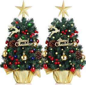 img 4 attached to 🎄 2-Pack Christmas Tabletop Tree with Dual Light Strips - Mini Artificial Desktop Christmas Tree Ornaments, Perfect for Indoor Christmas Decor, Christmas Party, Table Decoration