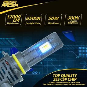 img 2 attached to 💡 Беспроводные LED-лампы для фар - Mega Racer 9005/HB3/H10/9145, 6500K Дневной белый свет, 50W 12000 люмен, чип ZES CSP, 360° покрытие, водонепроницаемость IP68, 1 пара