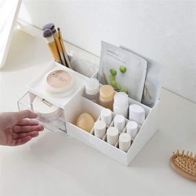 img 2 attached to 💄 White Makeup Desk Organizer and Vanity Storage Box for Office Supplies, Bathroom, and Dresser