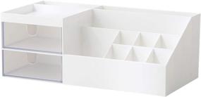 img 4 attached to 💄 White Makeup Desk Organizer and Vanity Storage Box for Office Supplies, Bathroom, and Dresser