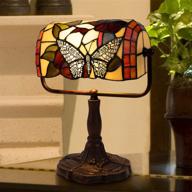 🦋 lavish home tiffany-style bankers lamp - stained glass butterfly design table or desk light with led bulb included - vintage accent decor, (l) 10.5”x (w) 5”x (h) 12.5”, multi-colored логотип