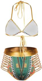 img 3 attached to 👙 Zando Women's Tribal Print Bikini: African Metallic Swimsuit for Stylish Beachwear - Cutout Halter Neck Two Piece Bathing Suit Swimwear