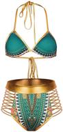 👙 zando women's tribal print bikini: african metallic swimsuit for stylish beachwear - cutout halter neck two piece bathing suit swimwear logo