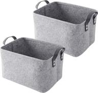 📦 akiiger 2 pack light grey foldable felt storage baskets with leather handles - ideal open storage bins for shelves, magazine, toys, clothing logo