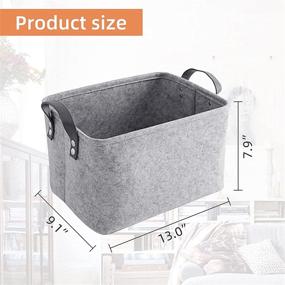 img 3 attached to 📦 AkiiGer 2 Pack Light Grey Foldable Felt Storage Baskets with Leather Handles - Ideal Open Storage Bins for Shelves, Magazine, Toys, Clothing