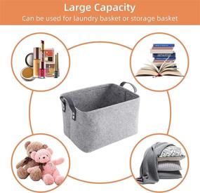 img 1 attached to 📦 AkiiGer 2 Pack Light Grey Foldable Felt Storage Baskets with Leather Handles - Ideal Open Storage Bins for Shelves, Magazine, Toys, Clothing