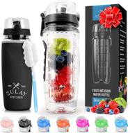 🍏 zulay 34oz fruit infuser water bottle: bpa-free, anti-slip grip, flip top lid - ideal water infusion bottle for women & men - includes cleaning brush & sleeve logo