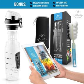 img 2 attached to 🍏 Zulay 34oz Fruit Infuser Water Bottle: BPA-Free, Anti-Slip Grip, Flip Top Lid - Ideal Water Infusion Bottle for Women & Men - Includes Cleaning Brush & Sleeve