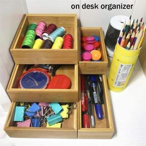 img 1 attached to 📦 Maximize Office Organization with Simhoo Bamboo Stackable Drawer Organizer and Desk Storage Box/Tray - Perfect for Office Supplies, Junk, Crafts, Sewing, and More! Adjustable 5-Box Set for Efficient Daily Use