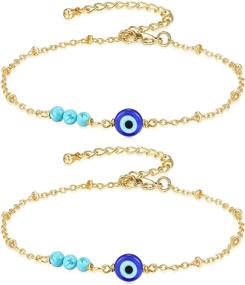 img 4 attached to 🧿 Dainty Gold/Silver Evil Eye Bracelet for Women - Turquoise Ojo Turco Protection Jewelry for Family and Friends