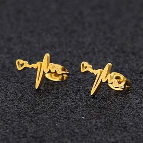 img 3 attached to 💎 LIZD 3PAIR(6 Pieces) Stainless Steel Stud Earrings - Cute Ear Ring Jewelry in Pretty ECG, Teeth & Triple Star Shapes